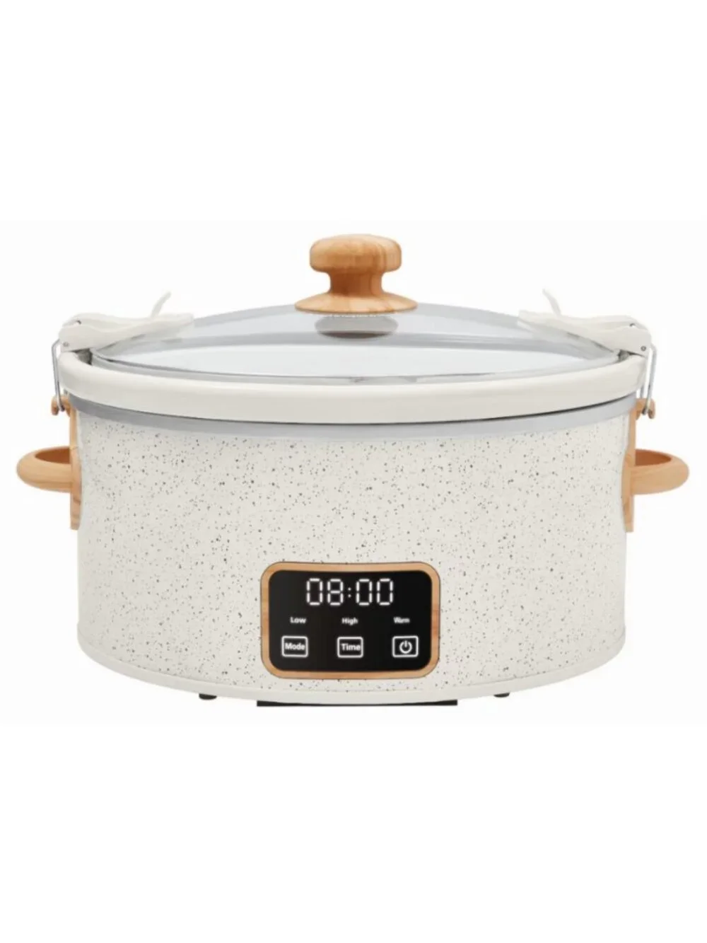 The Woman Pioneer Linen Locking Lid Clips 6-Quart Portable Speckle Slow Cooker